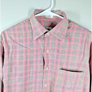 Peter Millar Multicolor Brown Orange Pink Plaid Button Up Cotton Mens Shirt Sz M